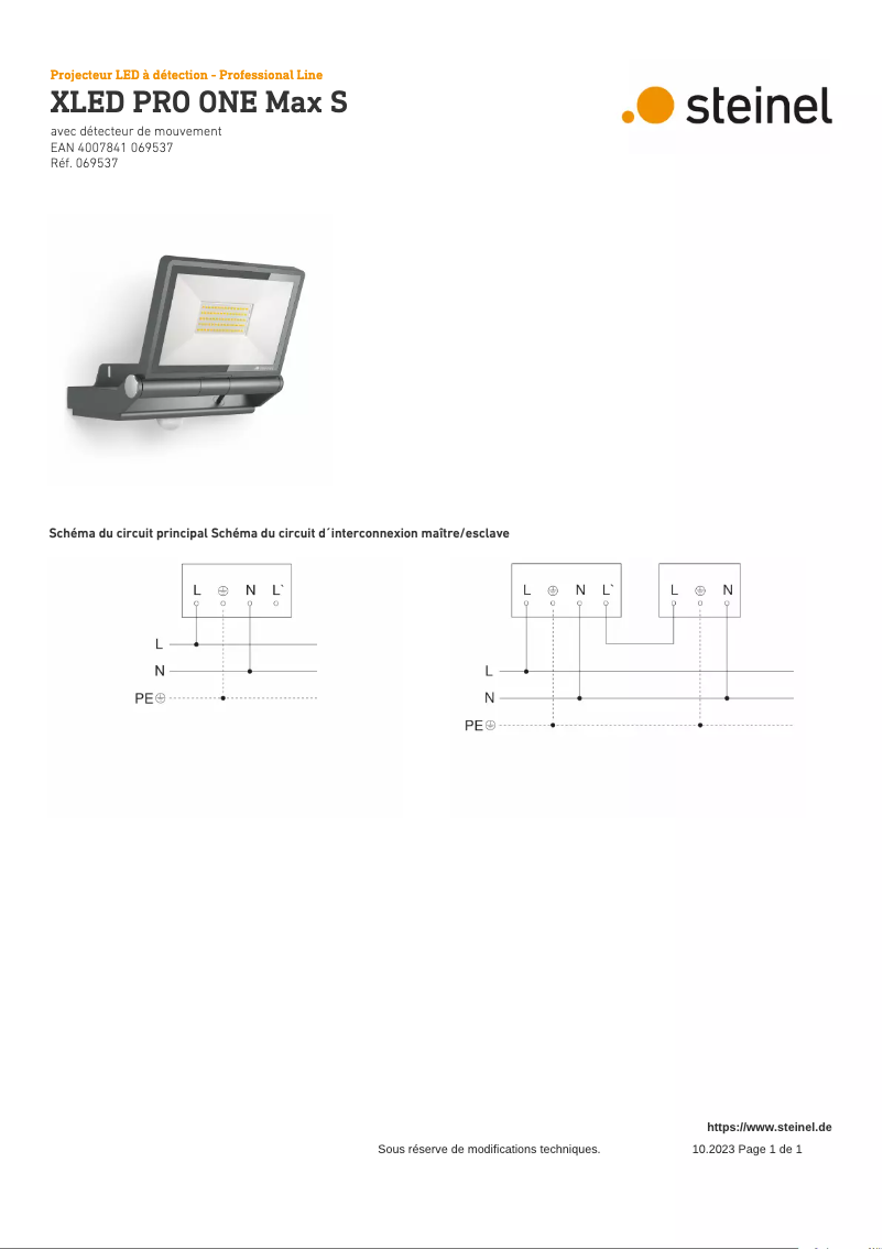 Página 1 del manual Diagrama de cableado Steinel XLED PRO ONE Max S