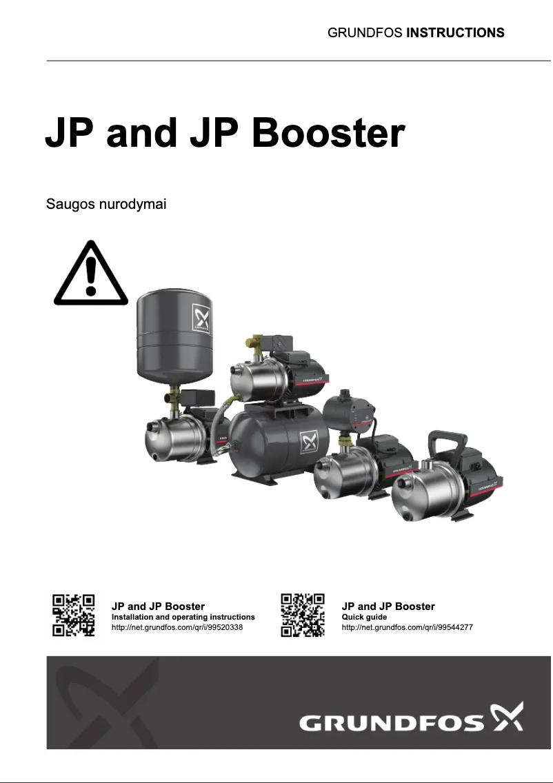 Page 1 de la notice Guide d'installation Grundfos JP 4-47