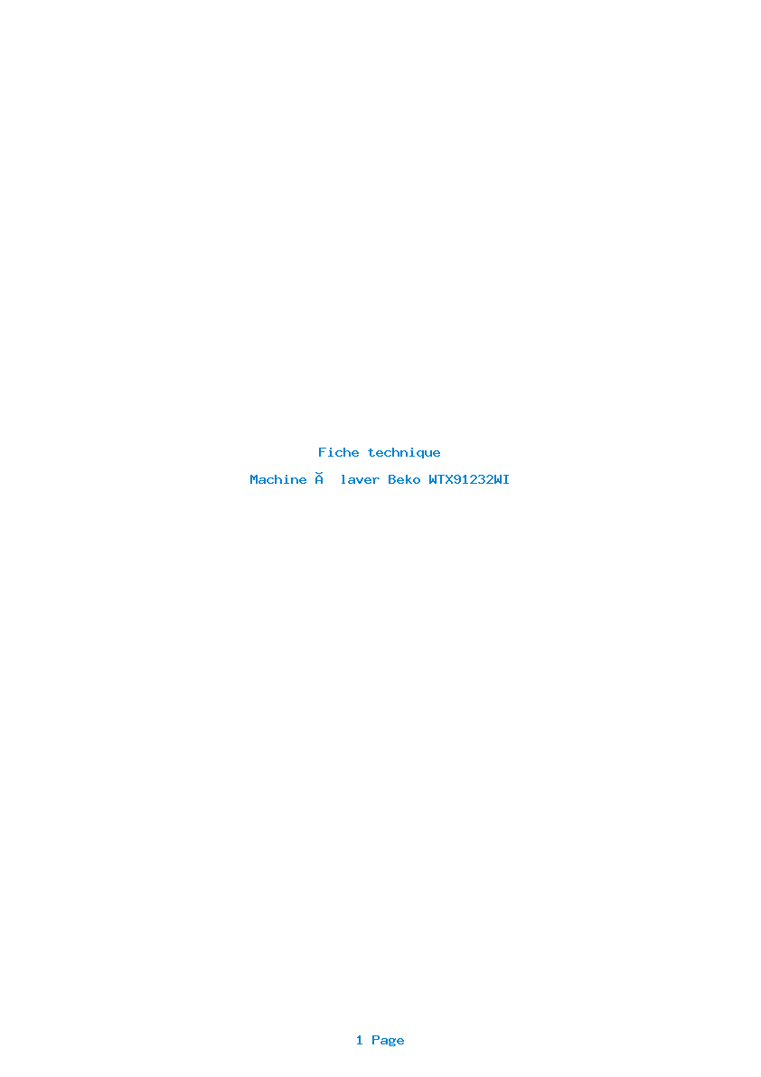 Page 1 de la notice Fiche technique Beko WTX91232WI