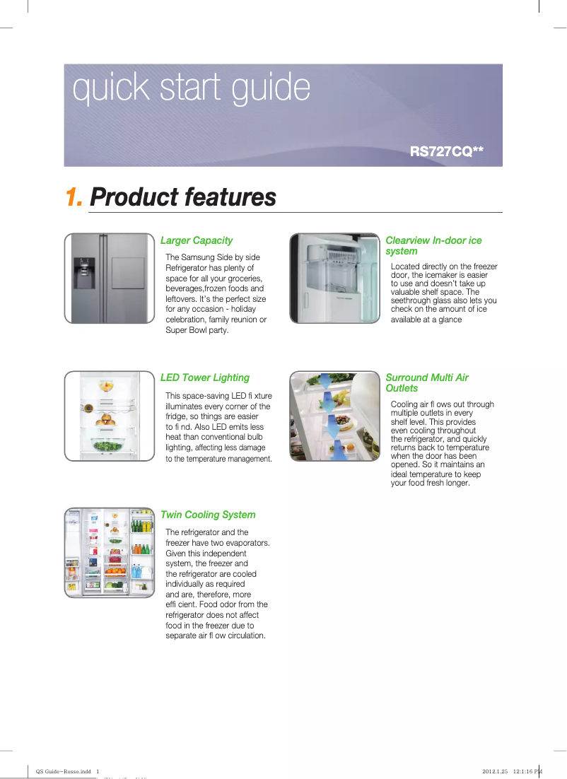 Página 1 del manual Guía de instalación Samsung RS727CQRASL