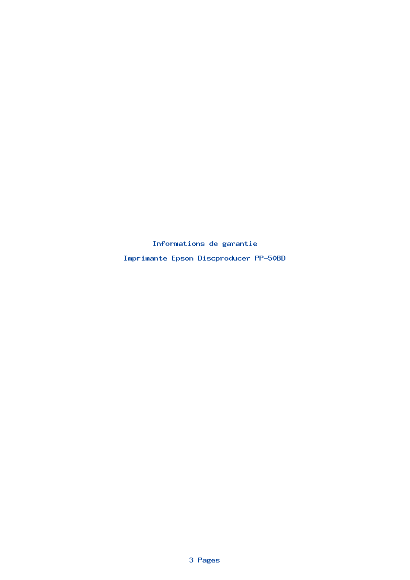 Page 1 de la notice Informations de garantie Epson Discproducer PP-50BD