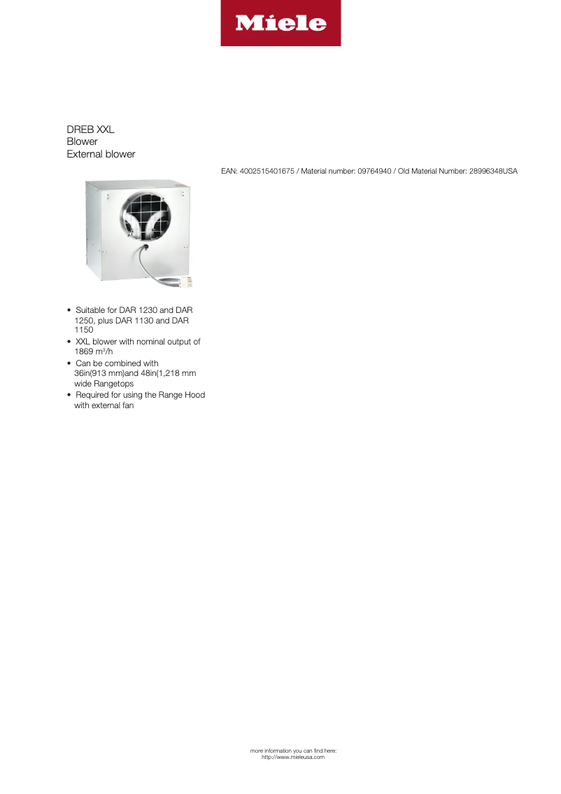 Página 1 del manual Ficha técnica Miele DREB XXL