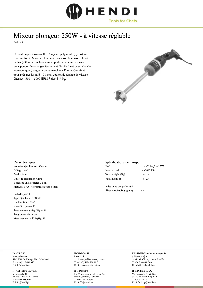 Página 1 del manual Ficha técnica Hendi 224373