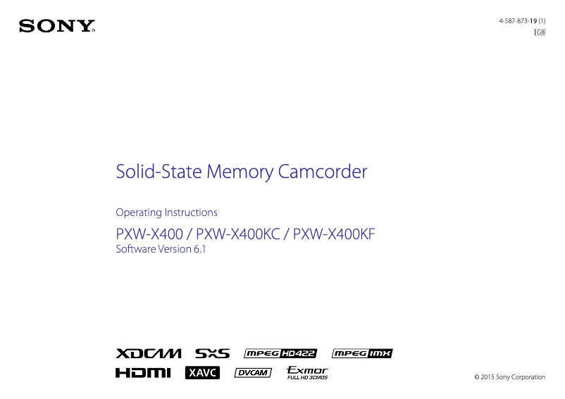Page 1 de la notice Manuel utilisateur Sony PXW-X400KF