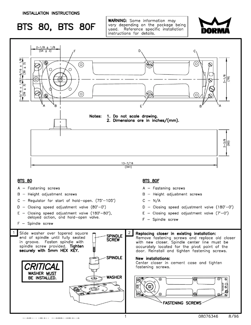 Page 1 of the manual User Manual Dorma BTS 80