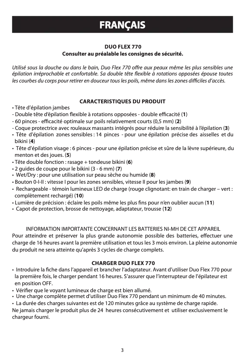 Page 1 de la notice Manuel utilisateur BaByliss G770E
