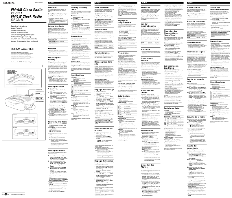 Page 1 de la notice Manuel utilisateur Sony ICF-C211