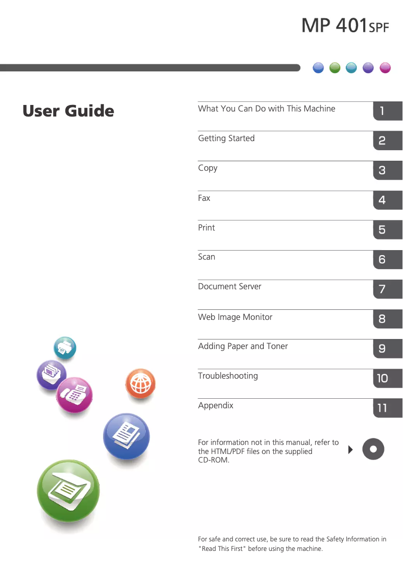 Page 1 de la notice Manuel utilisateur Ricoh MP 401SPF