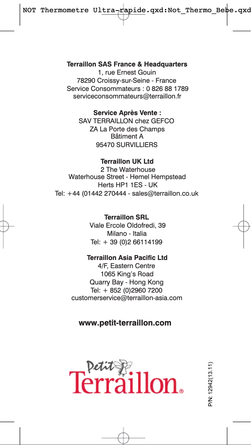 Page 1 de la notice Manuel utilisateur Terraillon PHT40110GB