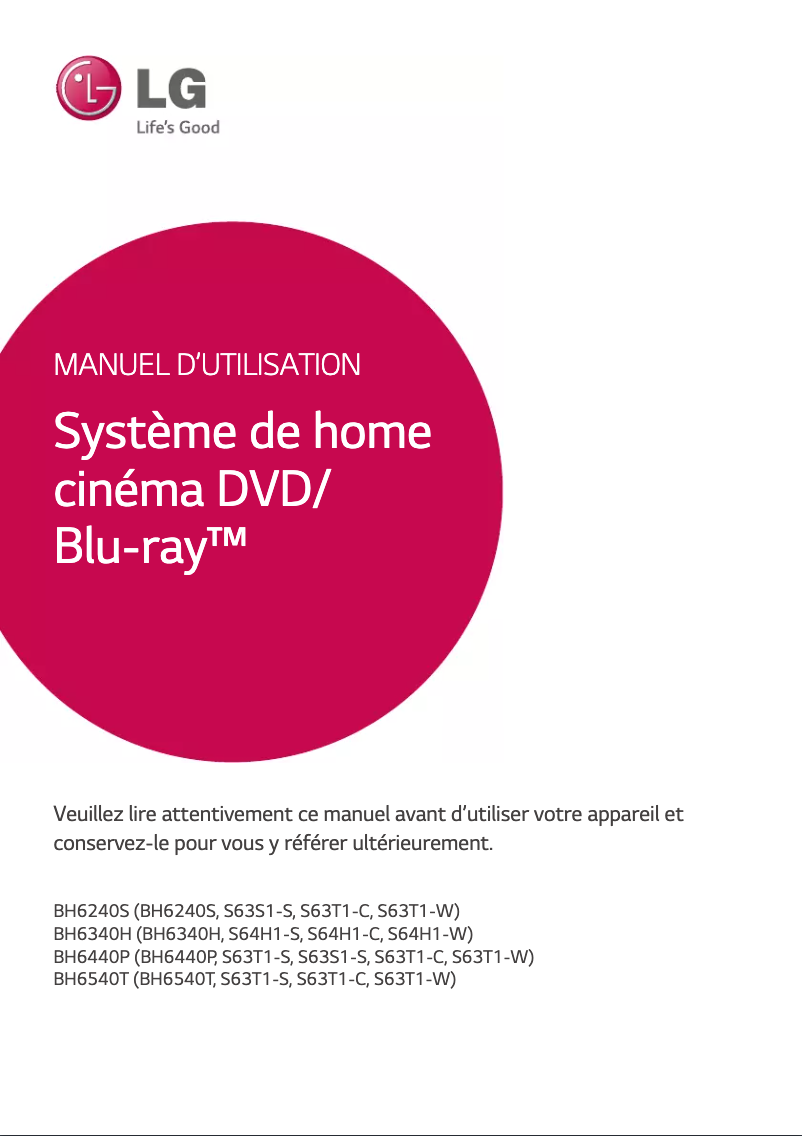 Page 1 de la notice Manuel utilisateur LG BH6540T