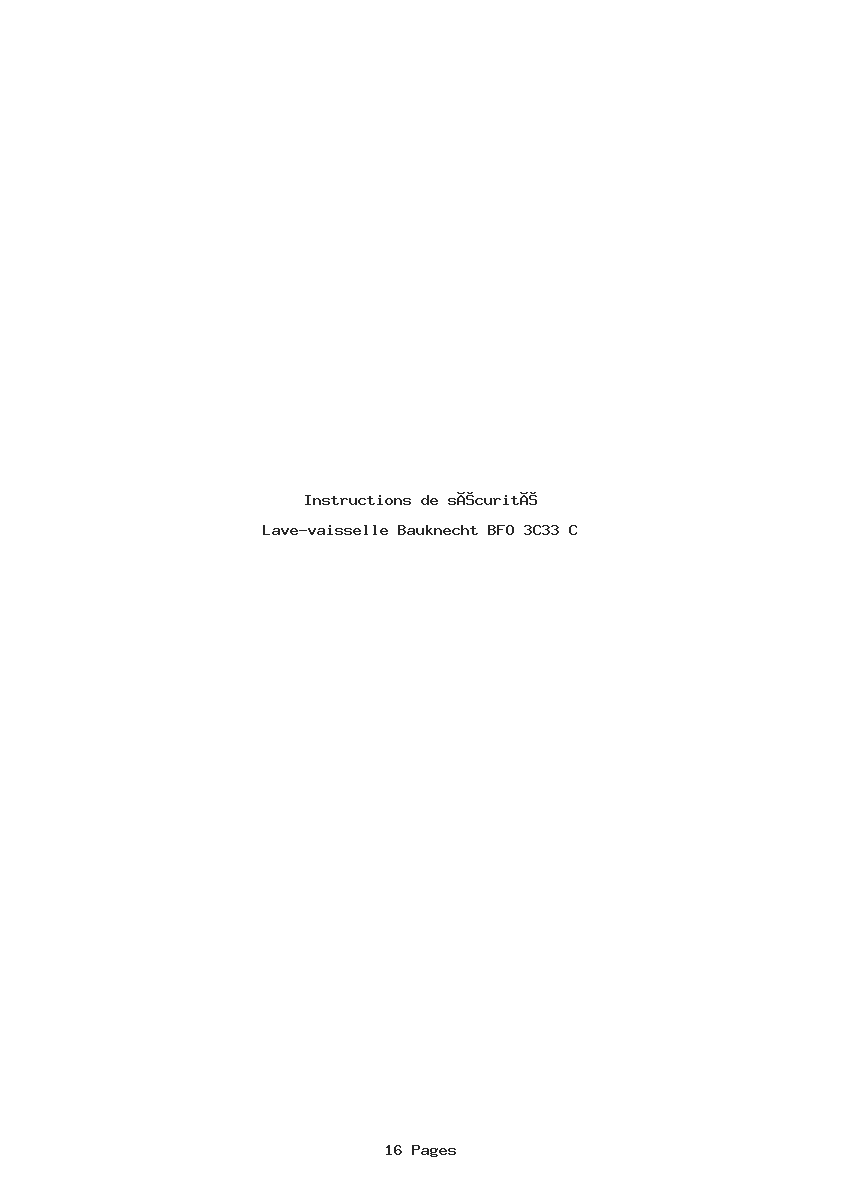 Page 1 de la notice Instructions de sécurité Bauknecht BFO 3C33 C
