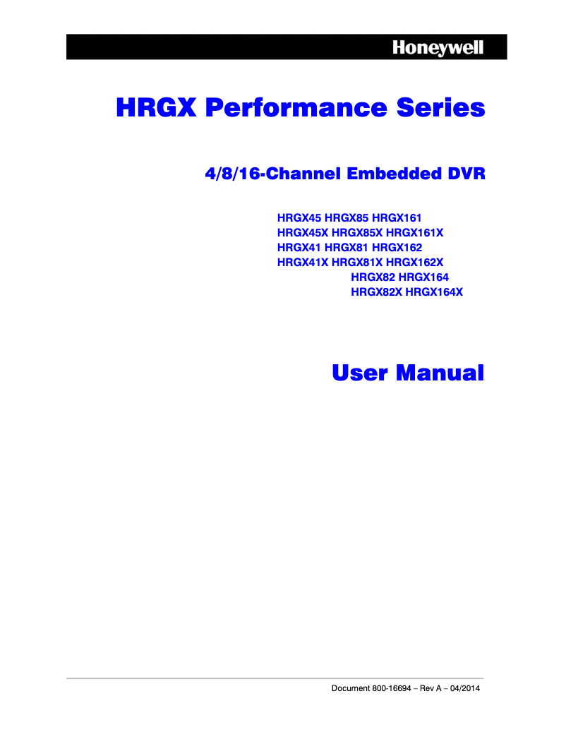 Page 1 de la notice Manuel utilisateur Honeywell HRGX161X