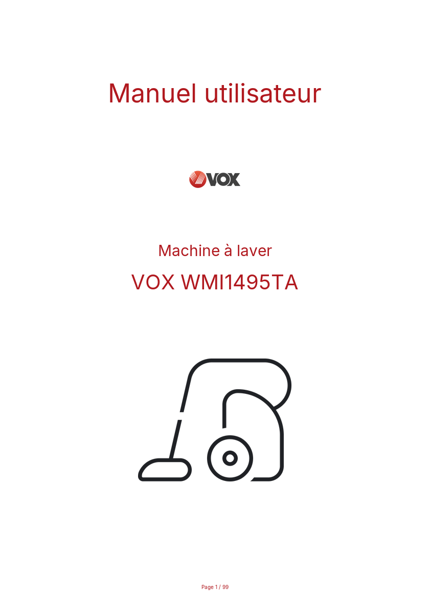 Page 1 de la notice Manuel utilisateur VOX WMI1495TA