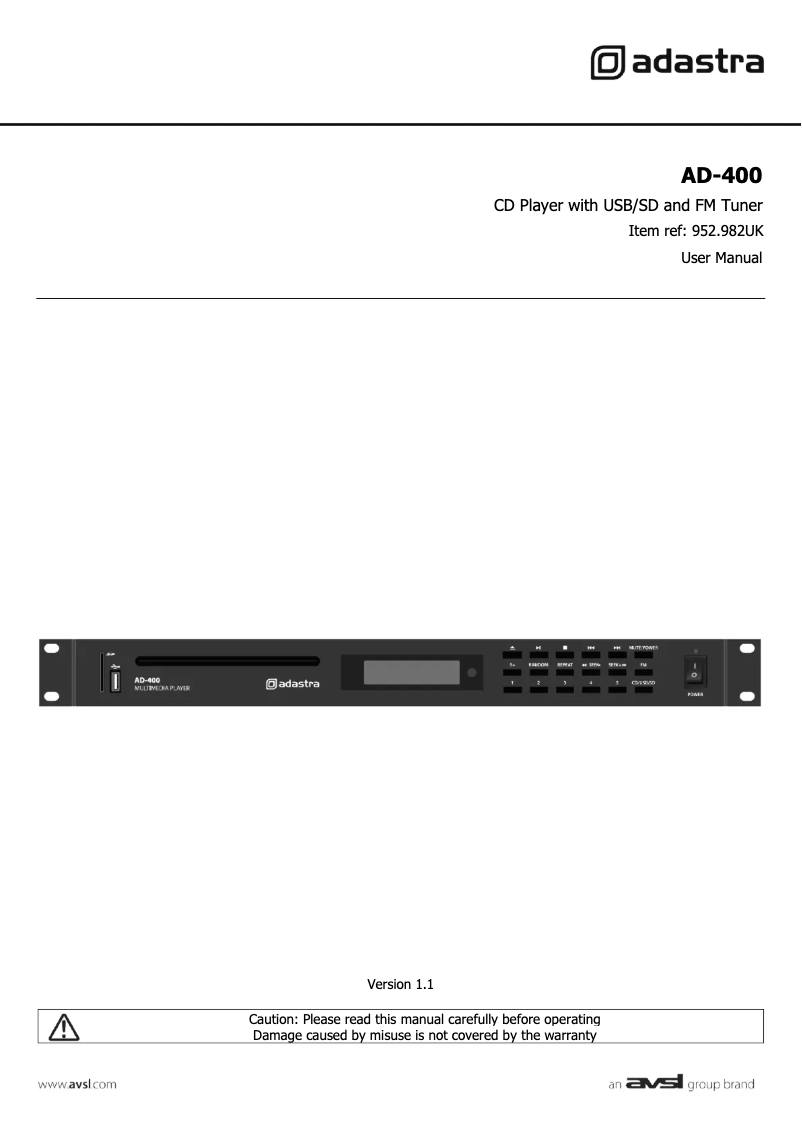 Page 1 de la notice Manuel utilisateur Adastra AD-400