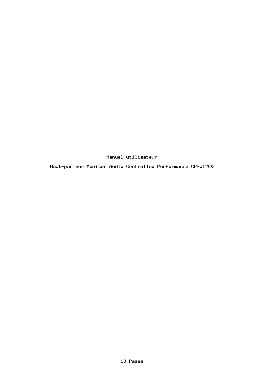 Page 1 de la notice Manuel utilisateur Monitor Audio Controlled Performance CP-WT260