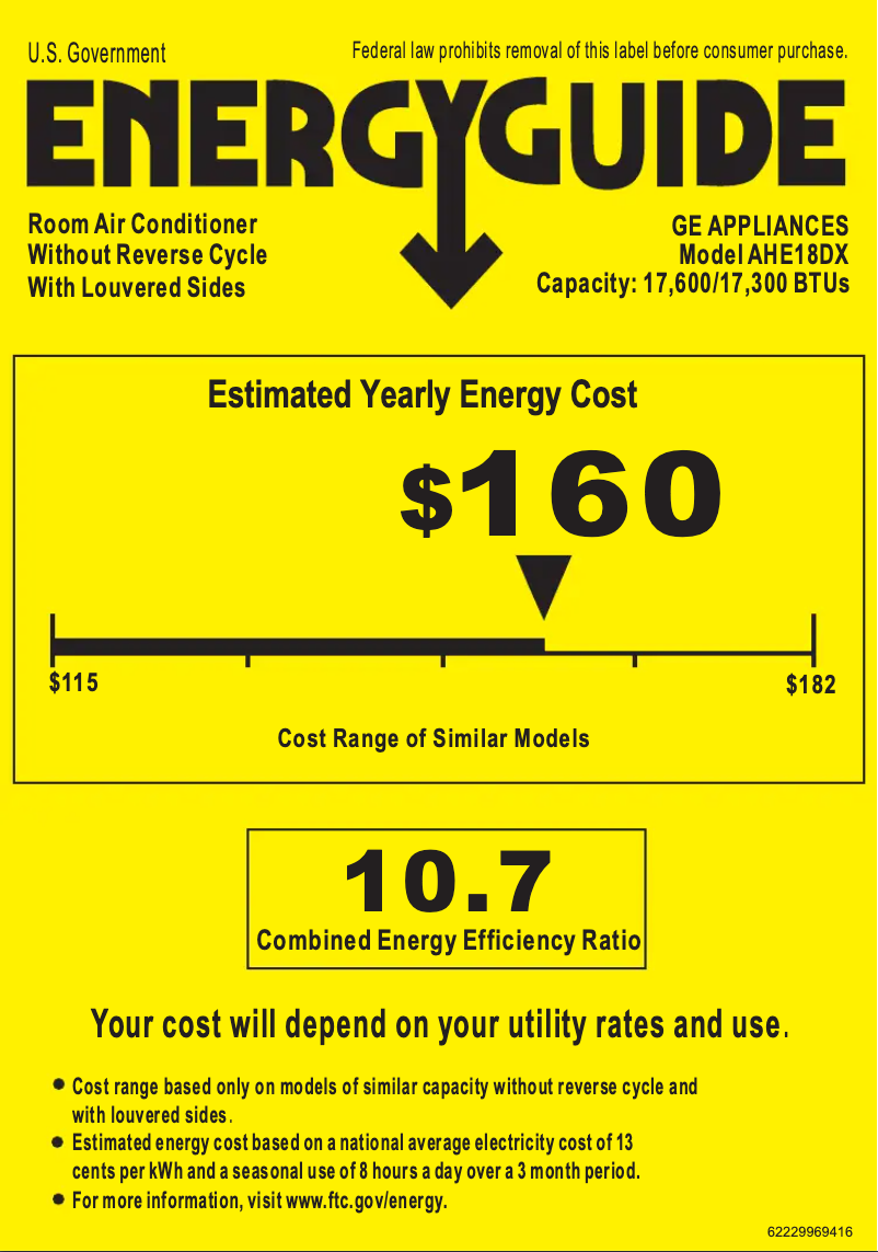 Página 1 del manual Etiqueta energética GE AHE18DX