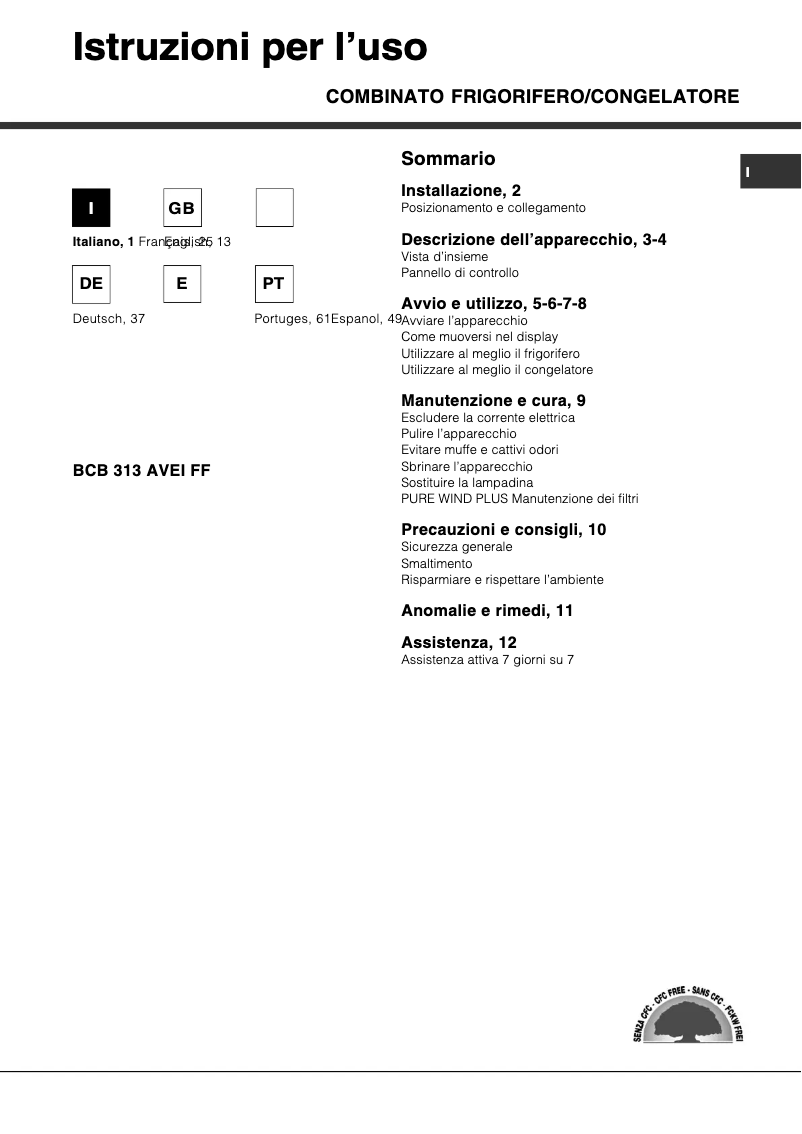 Page 1 de la notice Manuel utilisateur Hotpoint Ariston BCB 313 A VEI