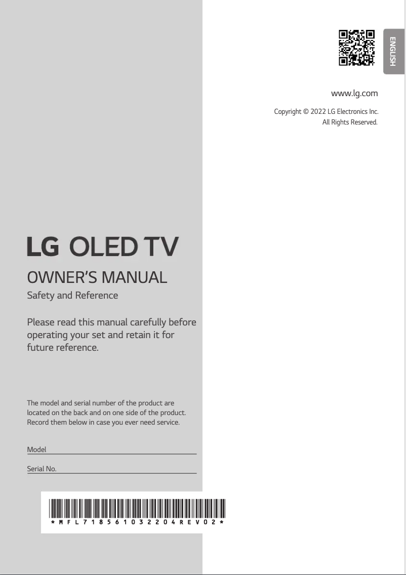 Page 1 de la notice Manuel utilisateur LG OLED65C22LB