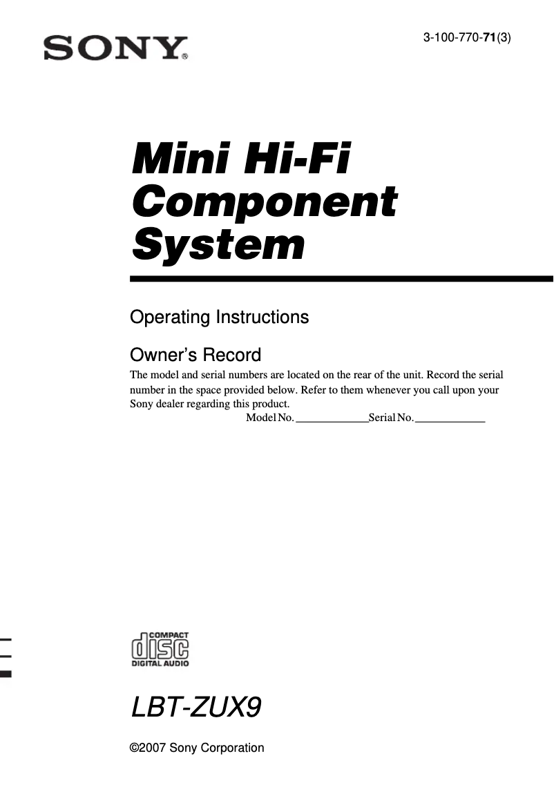 Page 1 de la notice Manuel utilisateur Sony LBT-ZUX9