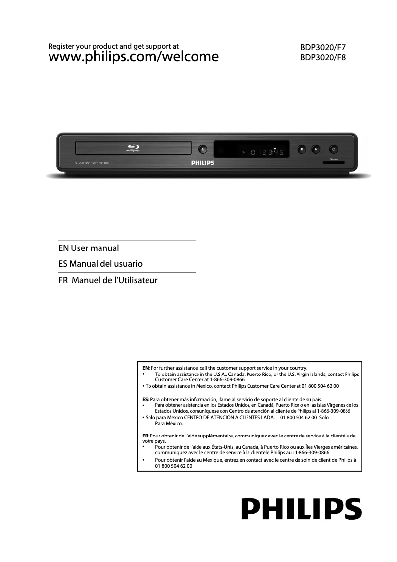 Page 1 de la notice Manuel utilisateur Philips BDP3020
