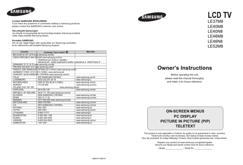 Page 1 de la notice Manuel utilisateur Samsung LE46N87BC