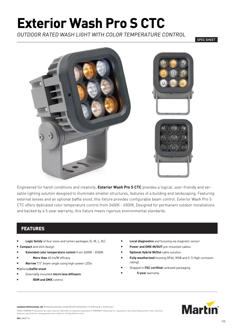 Page 1 de la notice Fiche technique Martin Exterior Wash Pro S CTC