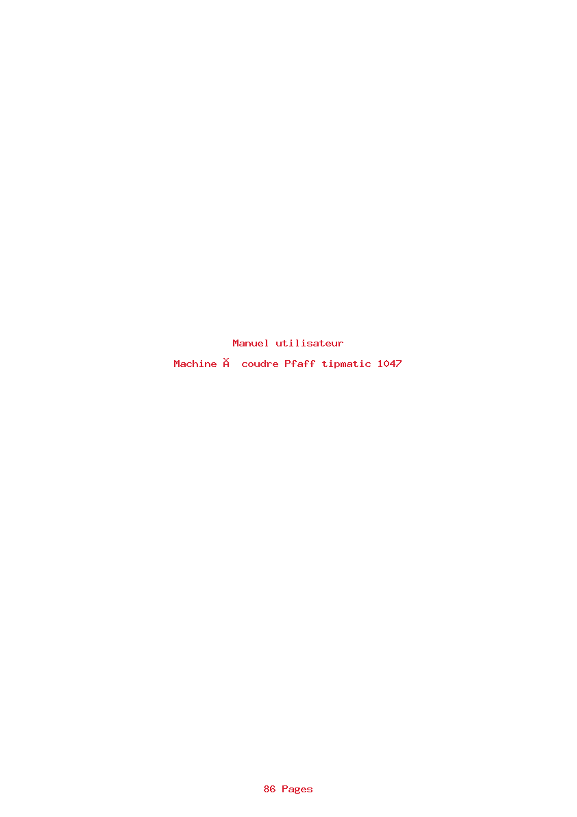 Page 1 de la notice Manuel utilisateur Pfaff tipmatic 1047