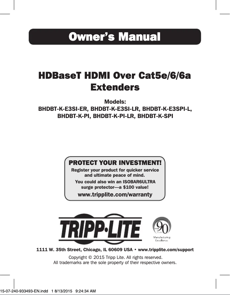 Page 1 de la notice Manuel utilisateur Tripp Lite BHDBT-K-SPI