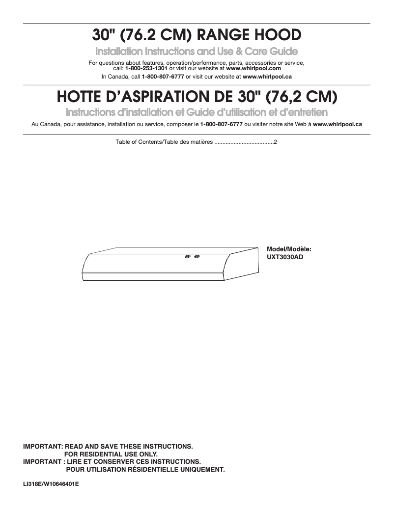 Page 1 de la notice Manuel utilisateur Whirlpool UXT3030ADB