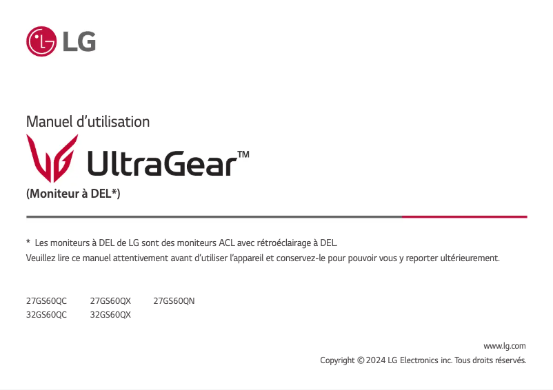 Page 1 de la notice Manuel utilisateur LG UltraGear 32GS60QC