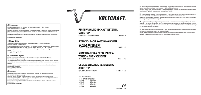 Page 1 de la notice Manuel utilisateur Voltcraft FSP 1207