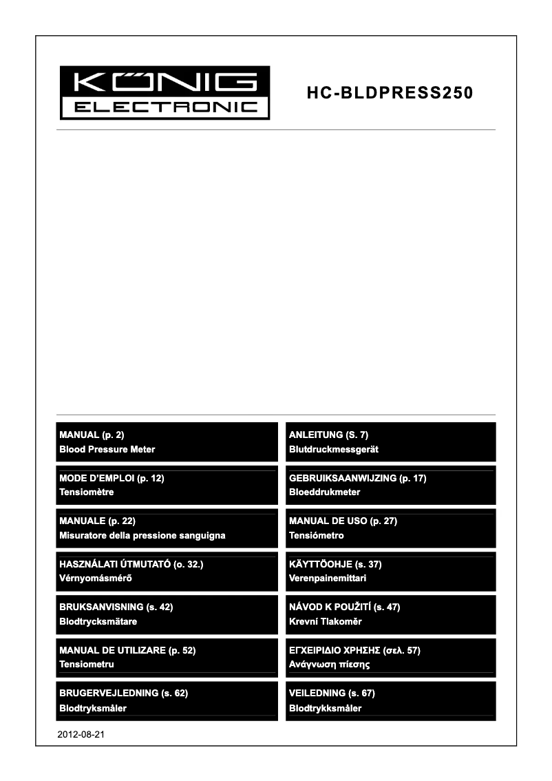 Page 1 de la notice Manuel utilisateur Konig HC-BLDPRESS250