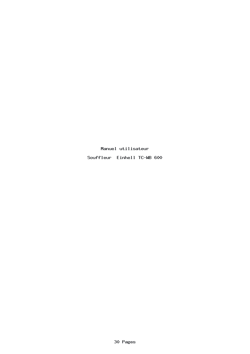Page 1 de la notice Manuel utilisateur Einhell TC-WB 600