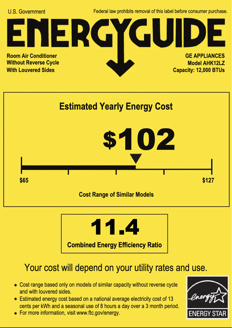 Página 1 del manual Etiqueta energética GE AHK12LZ