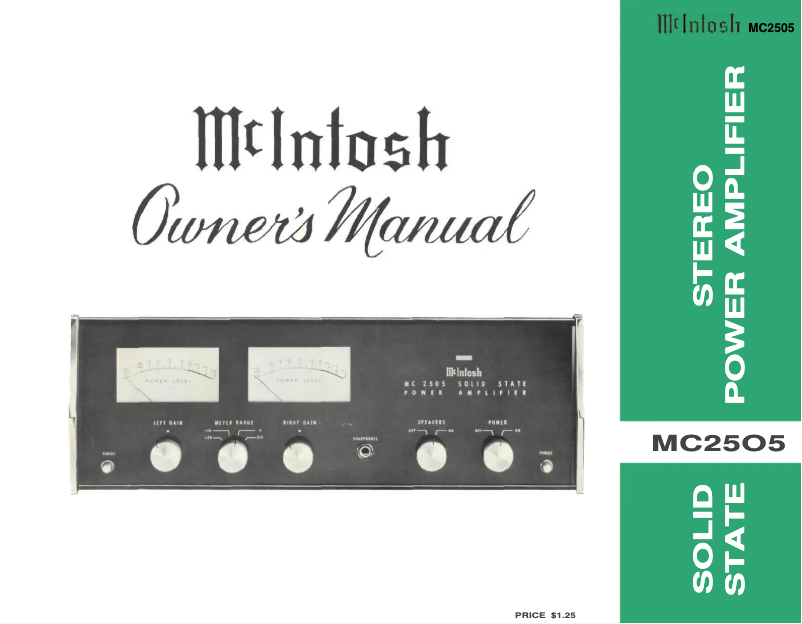 Page 1 de la notice Manuel utilisateur McIntosh MC-2505