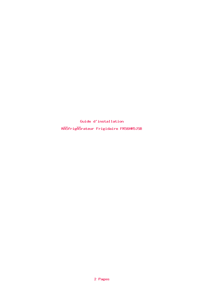 Page 1 de la notice Guide d'installation Frigidaire FRS6HR5JSB