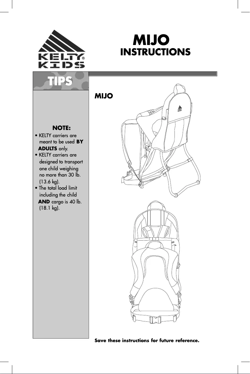 Page 1 of the manual User Manual Kelty Mijo
