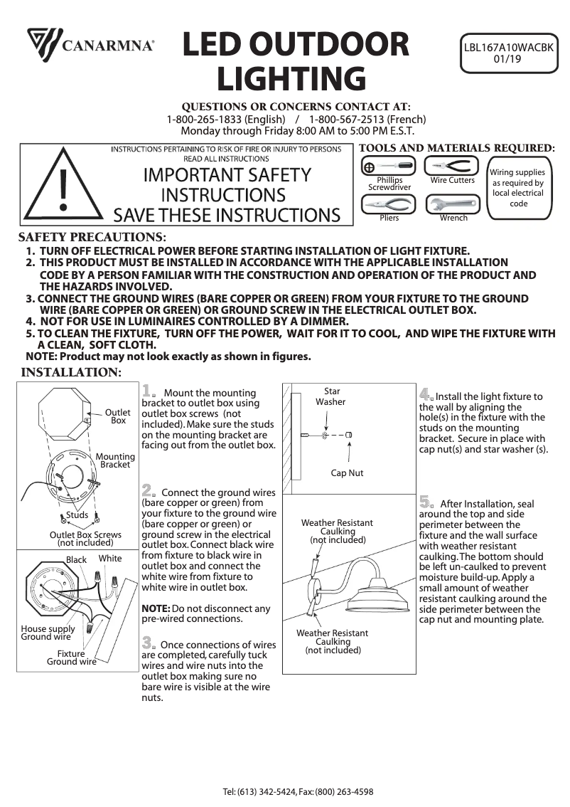 Page 1 de la notice Manuel utilisateur Canarm LBL167A10WACBK