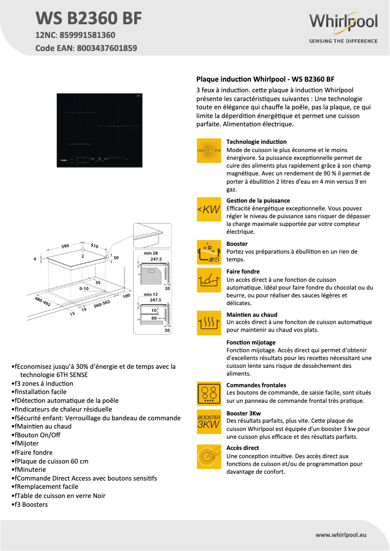 Página 1 del manual Ficha técnica Whirlpool WS B2360 BF