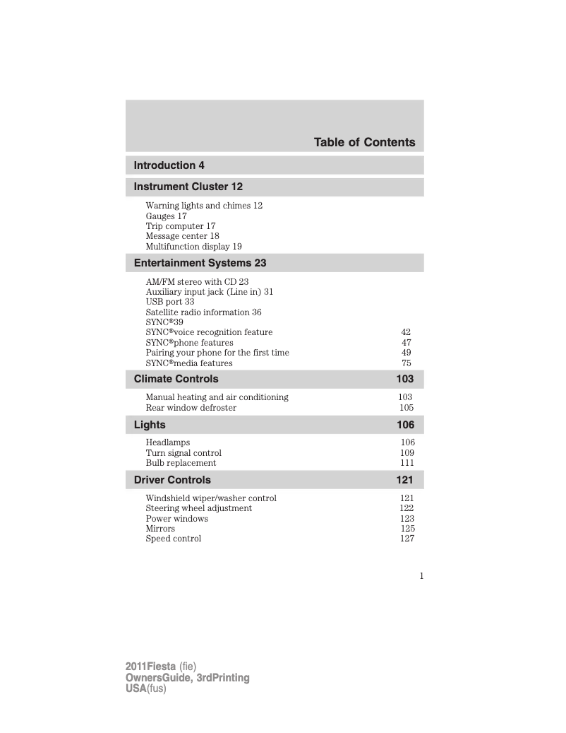 Page 1 de la notice Manuel utilisateur Ford Fiesta (2009)