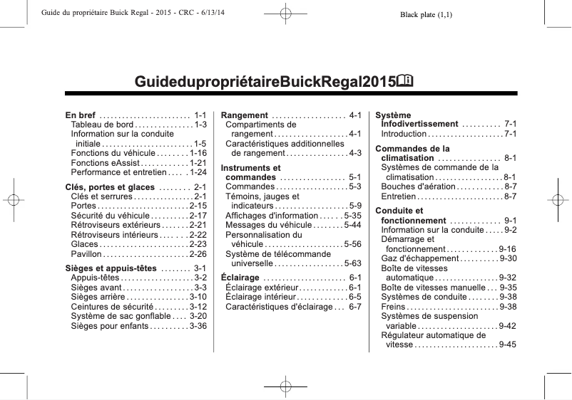 Page 1 de la notice Manuel utilisateur Buick Regal (2015)