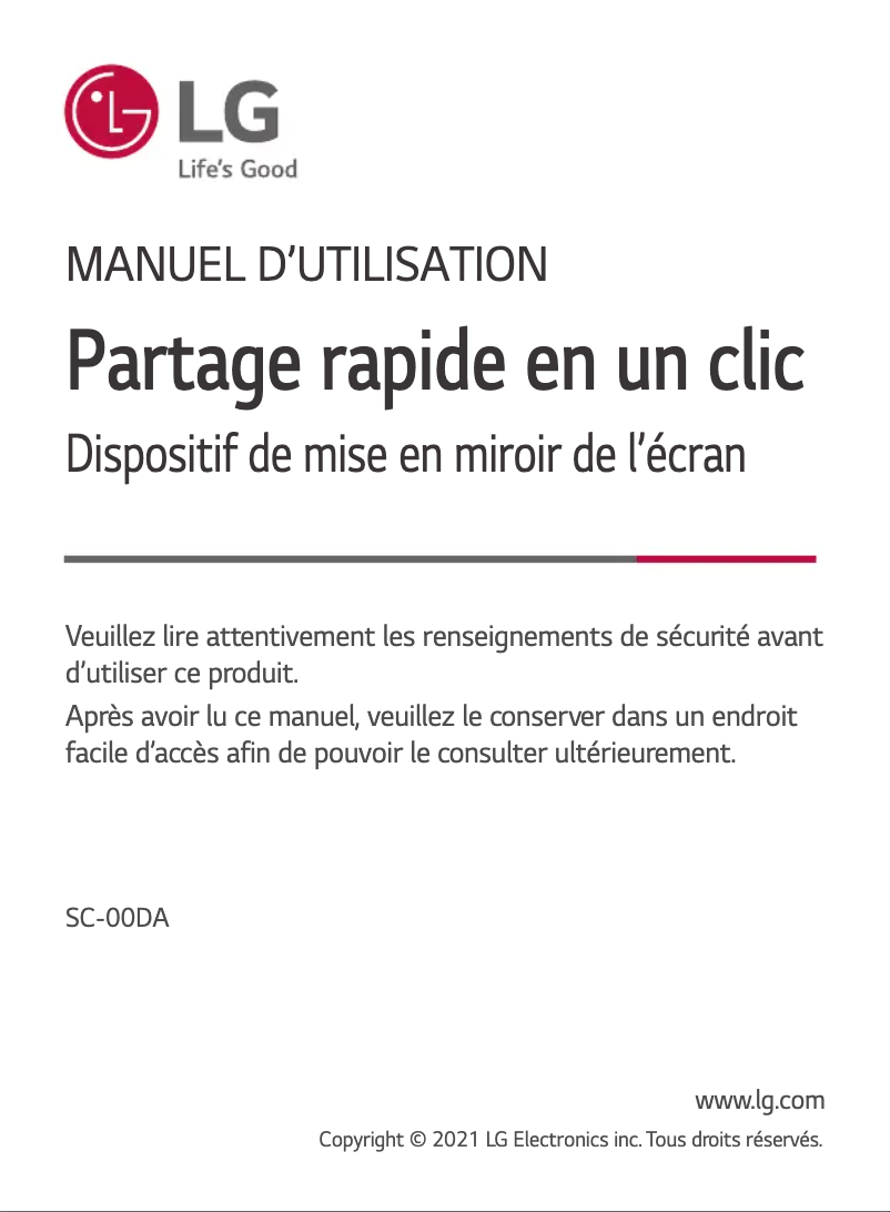Page 1 de la notice Manuel utilisateur LG One:Quick Share SC-00DA