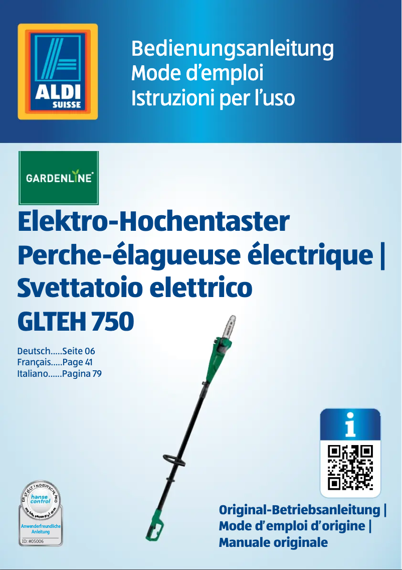 Page 1 de la notice Manuel utilisateur Gardenline GLTEH 750