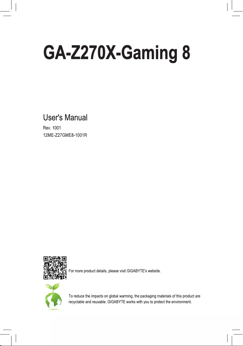 Página 1 del manual Manual de usuario Gigabyte GA-Z270X-Gaming 8