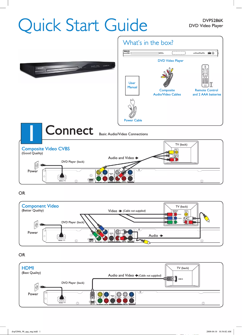 Page 1 de la notice Guide de démarrage rapide Philips DVP5286K