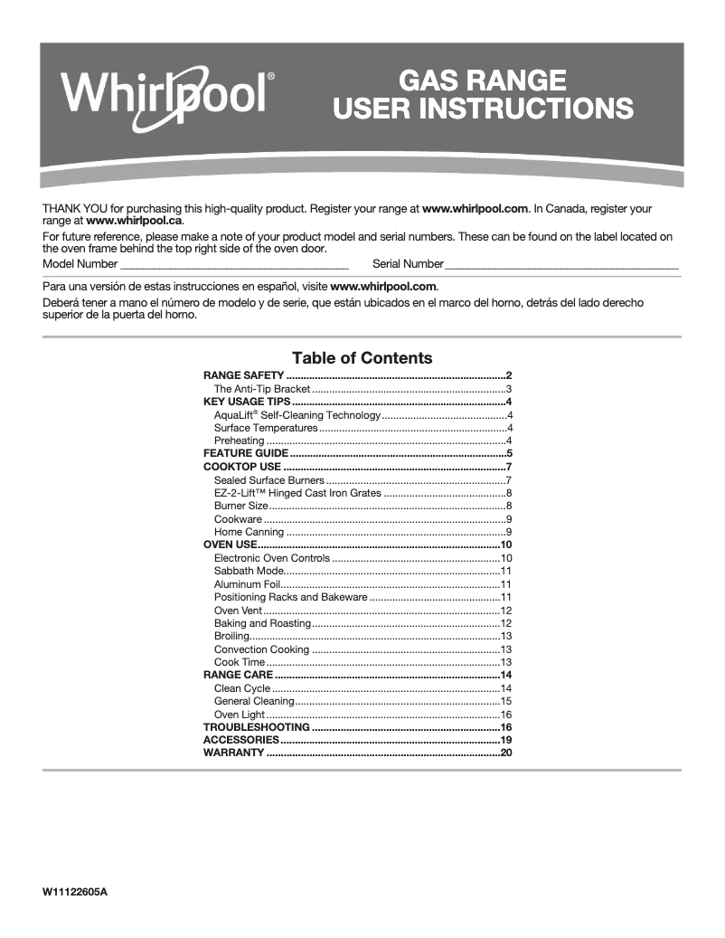 Page 1 de la notice Manuel utilisateur Whirlpool WFG745H0FE
