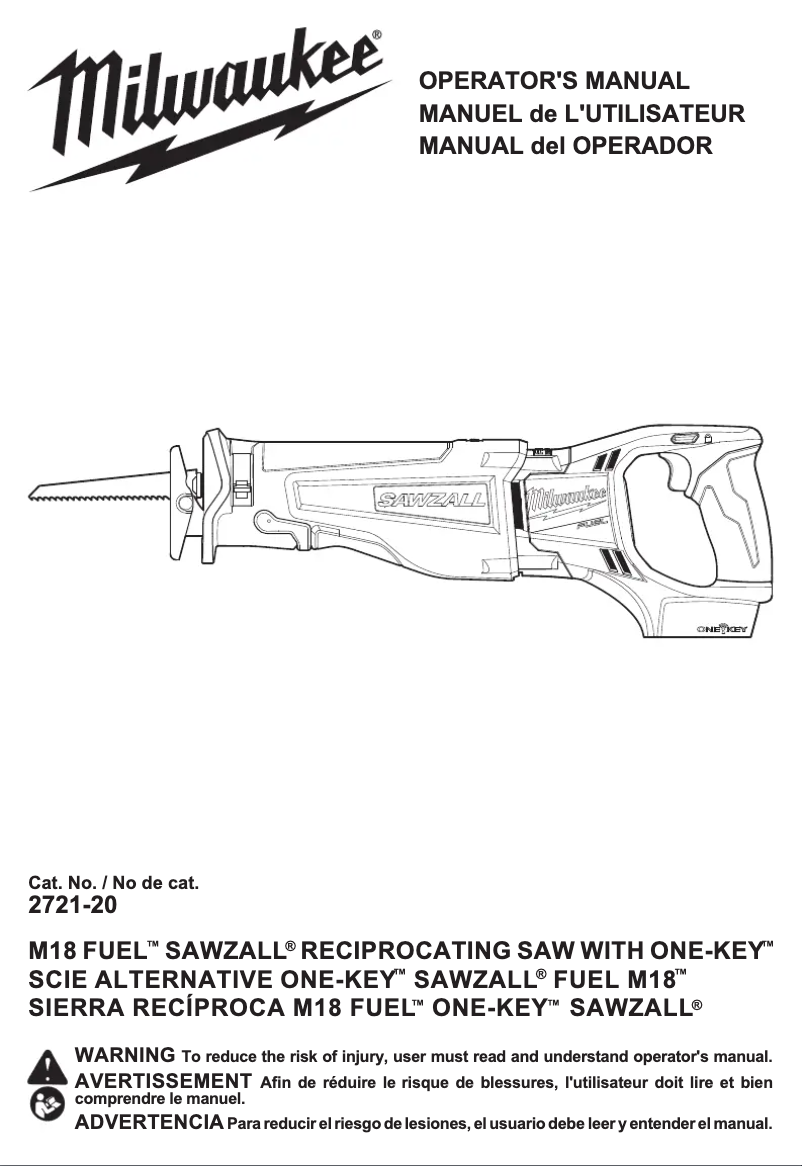 Page 1 de la notice Manuel utilisateur Milwaukee 2721-20