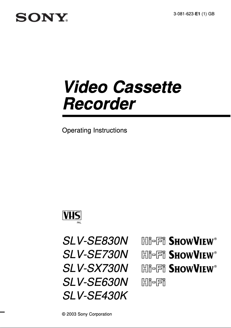 Page 1 de la notice Manuel utilisateur Sony SLV-SE830N