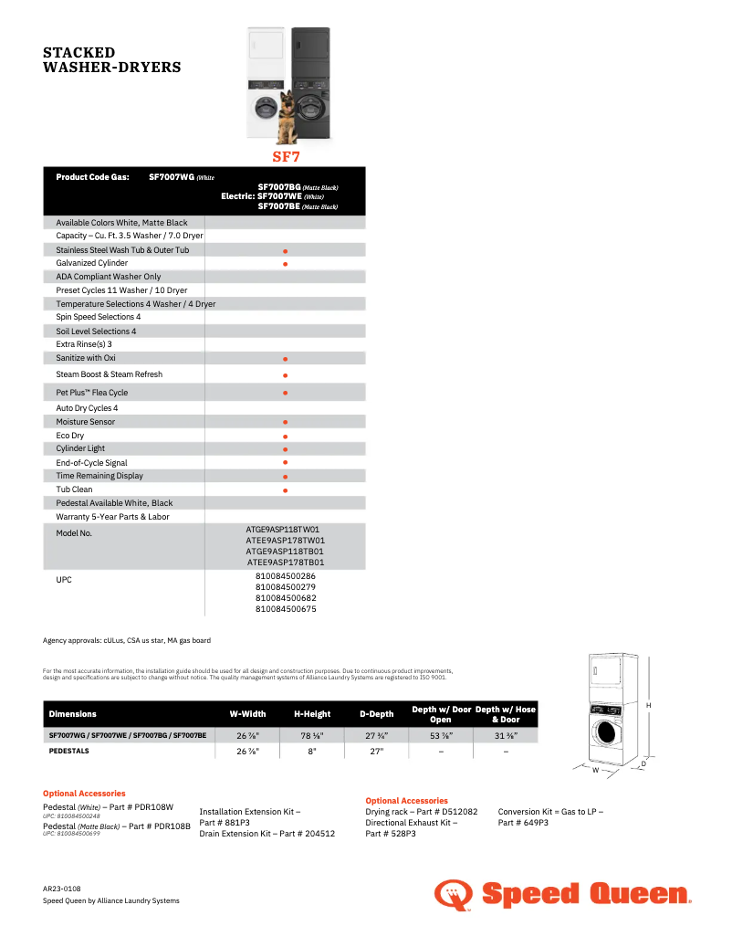 Página 1 del manual Ficha técnica Speed Queen SF7007WG