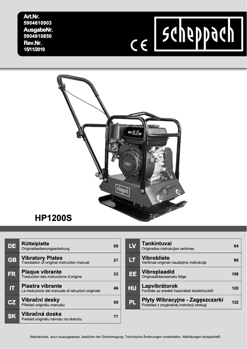 Page 1 of the manual User Manual Scheppach HP1200S